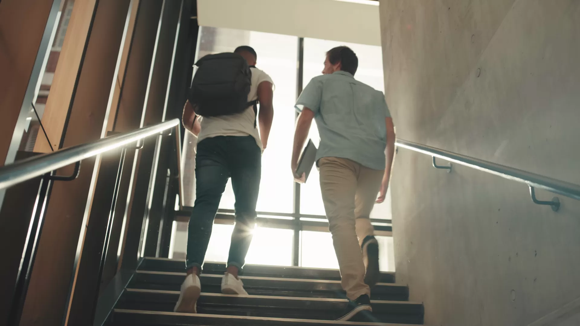 students walking up stairs